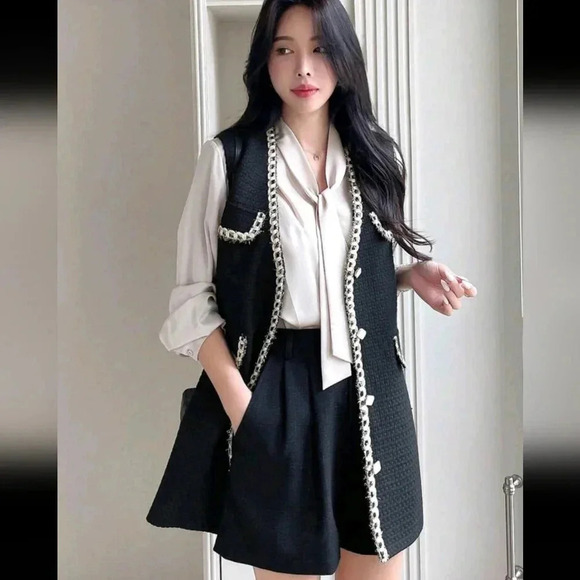 Women's Business Casual Knitted Sleeveless Jacket With Strap Patchwork - Picture 5 of 7